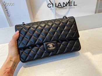 Chanel Classic Flap Bag Lambskin Silver Chain Hardware Black - 880780 – 25cm