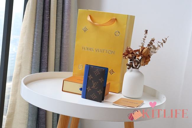 Louis Vuitton Pocket Wallet Monogram Macassar Brightly Blue Toned Grained - M80779 - 8 x 11 x 1 cm - 1
