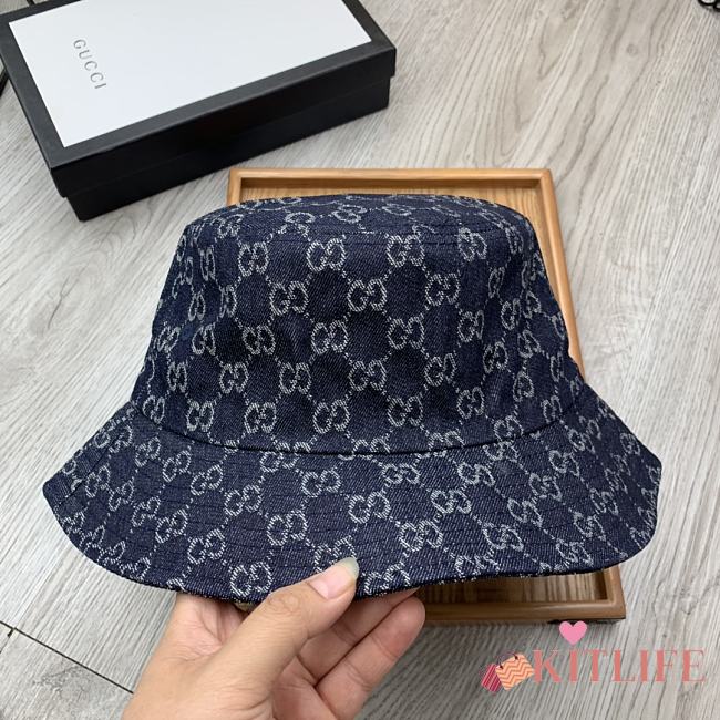 Gucci Bucket Hat Printed Imitation Denim Blue - 1