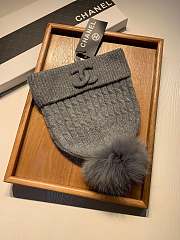 Chanel Wool Knit Hat Grey   - 6