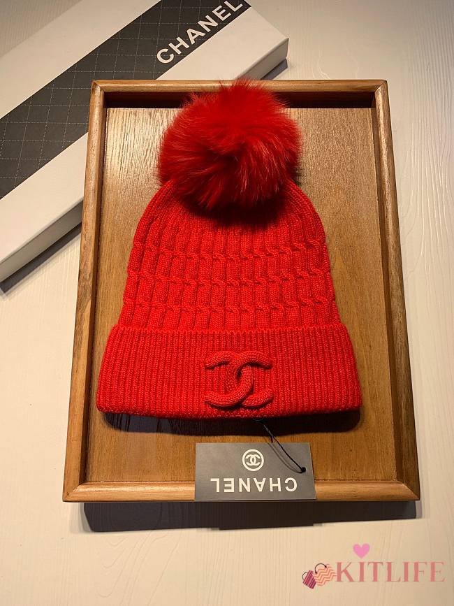 Chanel Wool Knit Hat Red  - 1