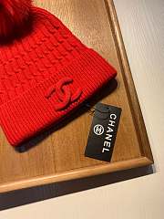 Chanel Wool Knit Hat Red  - 3