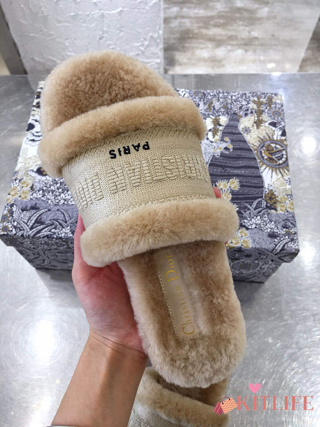 Dior Dway Slide Cotton and Shearling Slipper Beige  - 1