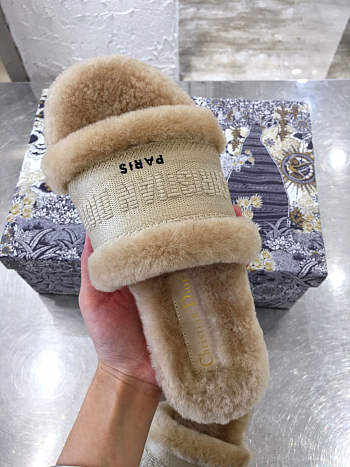 Dior Dway Slide Cotton and Shearling Slipper Beige 