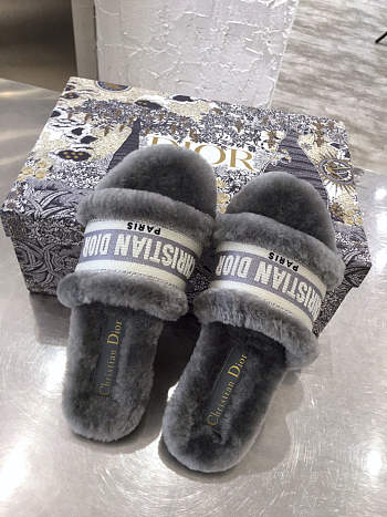 Dior Dway Slide Cotton and Shearling Slipper Grey