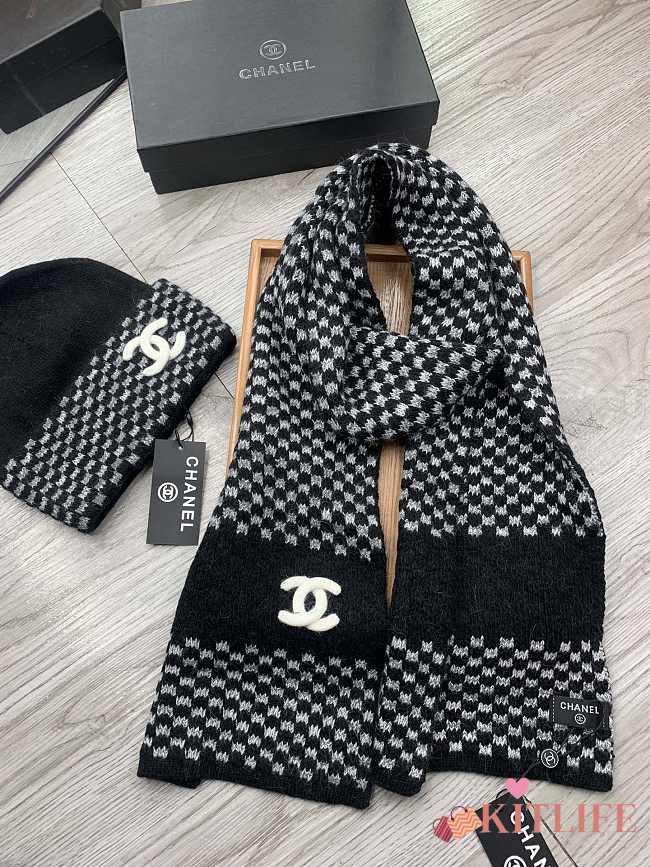 Chanel Knit Hat & Scarf Set Black  - 1