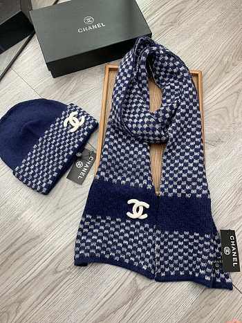 Chanel Knit Hat & Scarf Set Blue