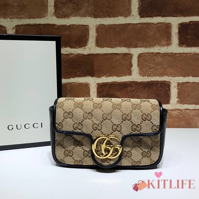 Gucci GG Marmont Beige/ebony diagonal matelassé Original GG canvas – 574969 –16.5x10.2x5.1cm - 1