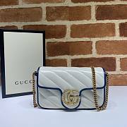 Gucci GG Marmont White/ Blue Diagonal Quilted Aged Calfskin Leather – 574969 –16.5x10.2x5.1cm - 1