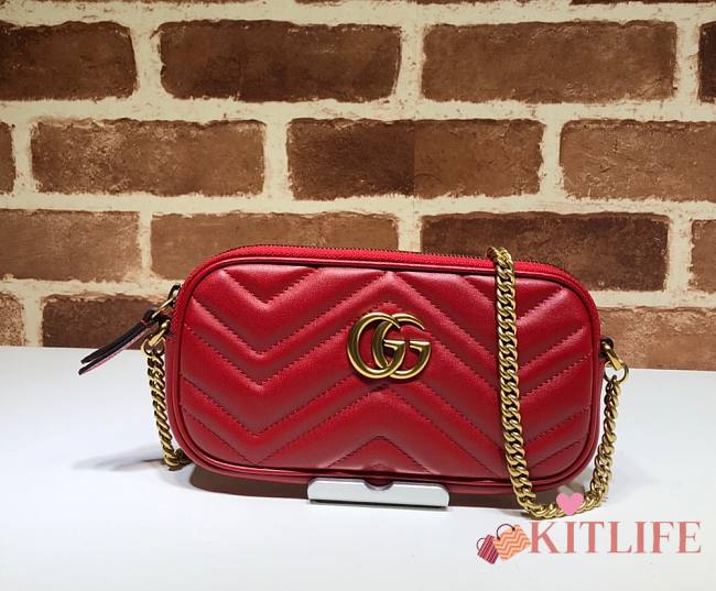 Gucci GG Marmont Mini Chain Crossbody Bag Calfskin Matelasse Red – 598596 –19x10 cm - 1