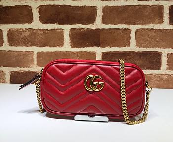 Gucci GG Marmont Mini Chain Crossbody Bag Calfskin Matelasse Red – 598596 –19x10 cm