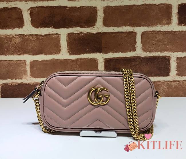 Gucci GG Marmont Mini Chain Crossbody Bag Calfskin Matelasse Dust Pink – 598596 –19x10 cm - 1