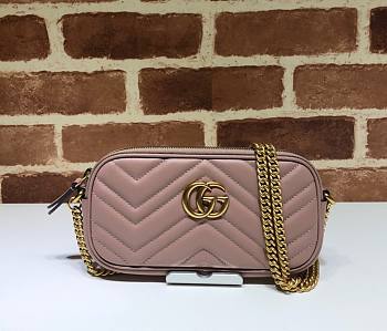 Gucci GG Marmont Mini Chain Crossbody Bag Calfskin Matelasse Dust Pink – 598596 –19x10 cm