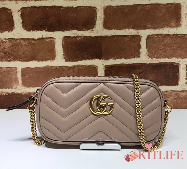 Gucci GG Marmont Mini Chain Crossbody Bag Calfskin Matelasse Beige – 598596 –19x10 cm - 1