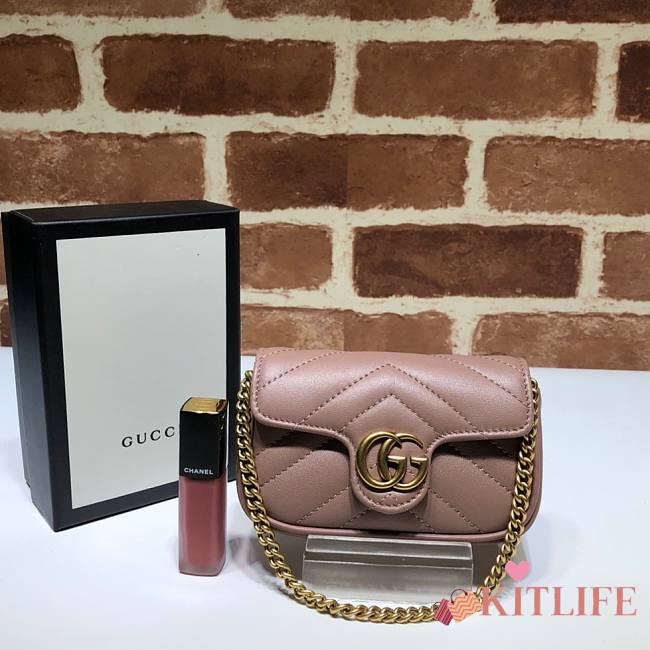 Gucci GG Marmont Mini Chain Wallet Dark Dust Pink – 575161 –13x9x5 cm - 1