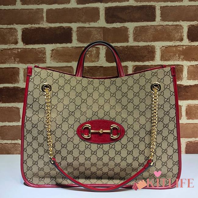 Gucci Horsebit 1955 Large Tote Bag Original GG Canvas Red– 623695 – 42x32x13 cm - 1