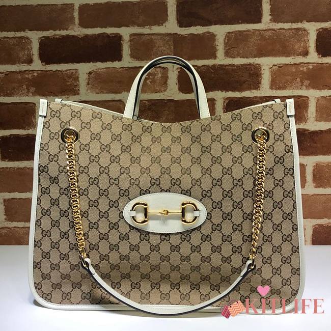 Gucci Horsebit 1955 Large Tote Bag Original GG CanvasWhite – 623695 – 42x32x13 cm - 1