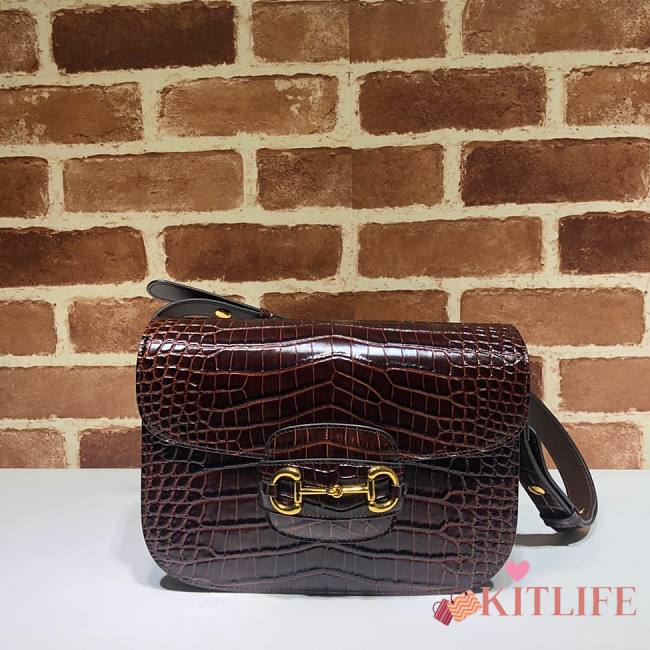 Gucci Horsebit 1955 Shoulder Bag Brown Crocodile – 602204 –25x18x8 cm - 1