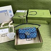 Gucci GG Marmont Multicolour Light Blue And Blue Diagonal Matelassé GG Canvas Shoulder Bag – 446744 – 22x13x6cm - 1