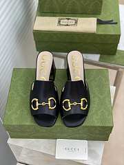 Gucci Women's slide sandal with Horsebit Black Leather - ‎655412 - 5