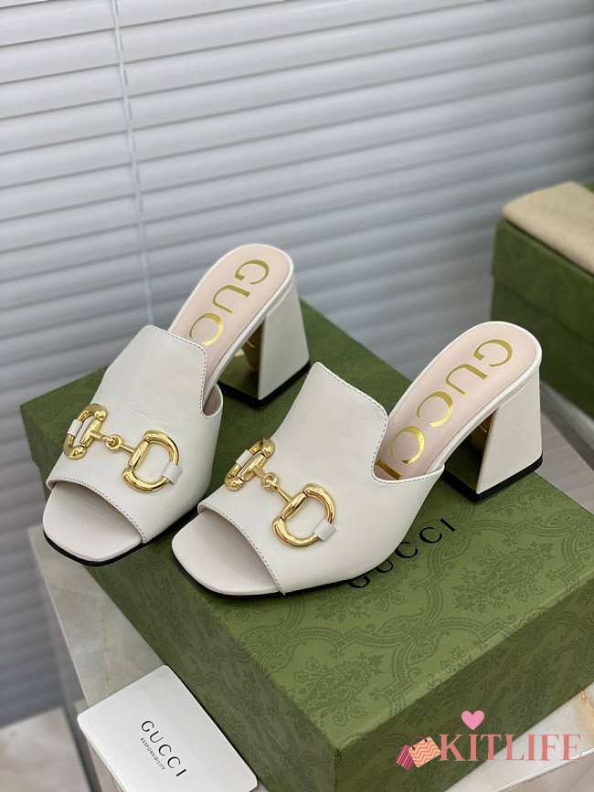 Gucci Women's slide sandal with Horsebit White Leather - ‎655412 - 1