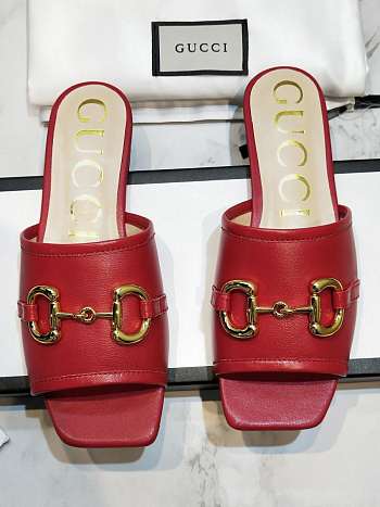 Gucci Women's slide sandal with Horsebit Red Leather