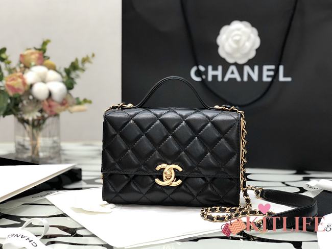Chanel 21K Portable Mirror Box Handbag Black –99105– 12x5x17cm - 1