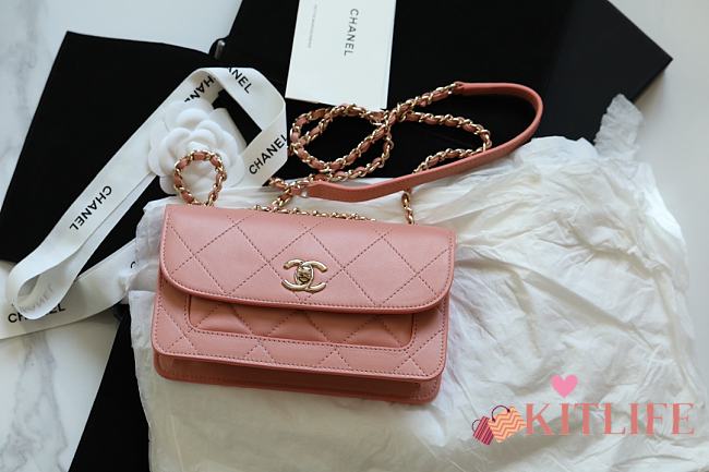 Chanel Flap Bag Lambskin Orange With Light Gold Double C Buckle Pink –12×20×8cm - 1