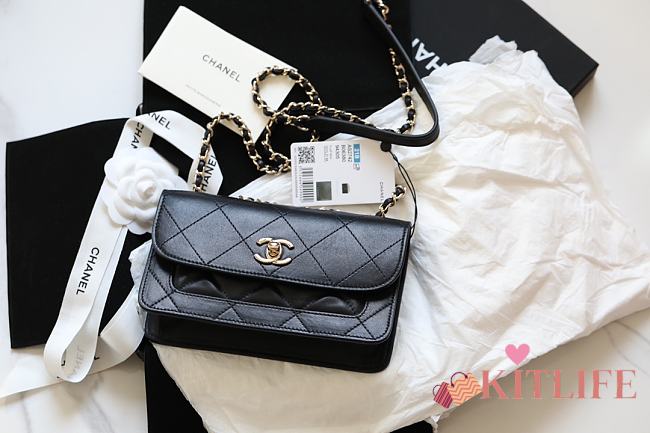 Chanel Flap Bag Lambskin Orange With Light Gold Double C Buckle Black –12×20×8cm - 1