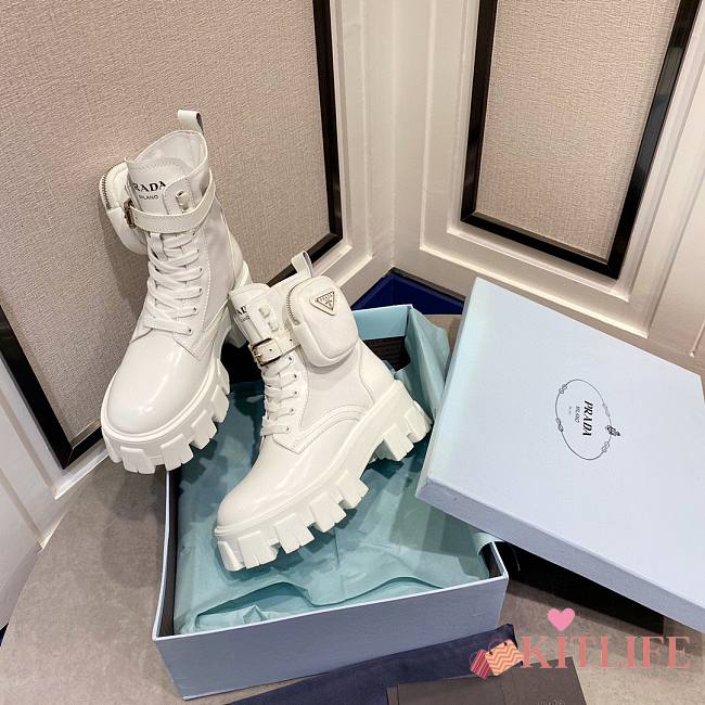Prada Monolith Combat Boots White - 1