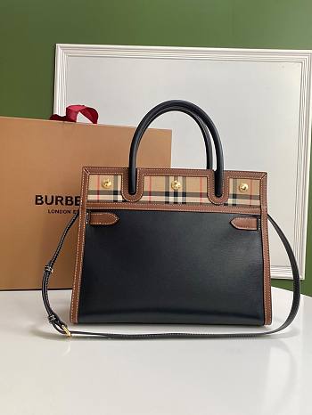 Burberry Title-Tyler Handbag Smooth Two-Tone Calfskin Leather Black - 32x15x25cm