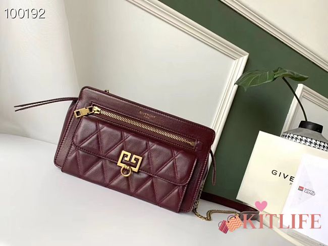 Givenchy Diamond Quilted Pocket Crossbody Burgundy – 0168 - 22x13x7cm  - 1