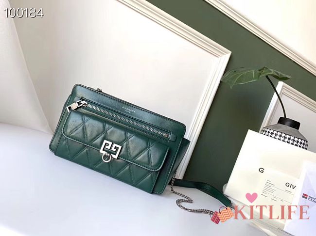 Givenchy Diamond Quilted Pocket Crossbody Green Silver Hardware – 0168 - 22x13x7cm  - 1