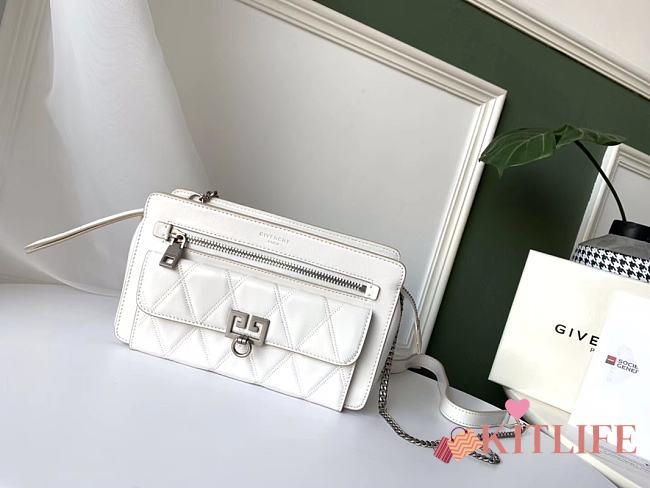 Givenchy Diamond Quilted Pocket Crossbody White Silver Hardware – 0168 - 22x13x7cm  - 1