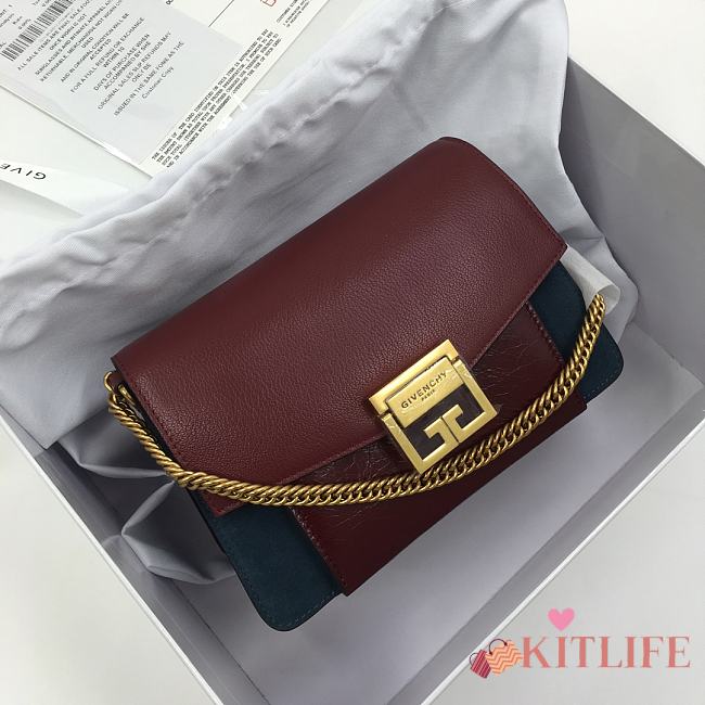 Givenchy Handbag Burgundy/Blue Gold Hardware – 22x14x8cm  - 1