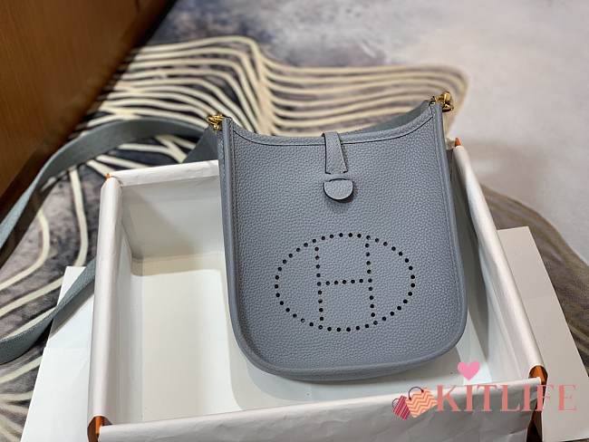 Hermes Evelyn Mini Linen Blue K Gold-plated Hardware Hand-Stitched Wax Thread All-Steel  – 980880 - 17x18x7cm - 1