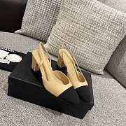  Chanel Goatskin & Grosgrain Beige & Black Slingbacks Heel - 2