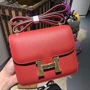 Hermes Epsom Constance In Red And Gold Hardware Semi-Handmade Wax Thread Sewing – 19cm - 1