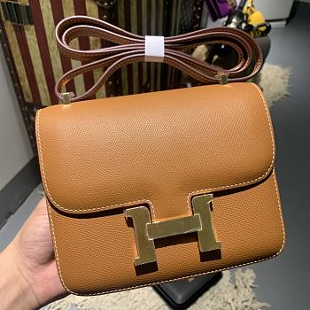 Hermes Epsom Constance In Golden brown And Gold Hardware Semi-Handmade Wax Thread Sewing – 19cm