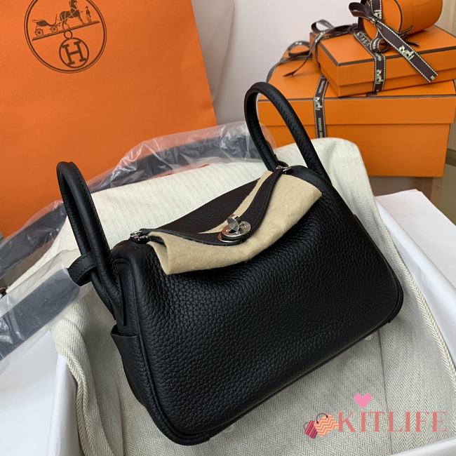 Hermes Mini Lindy Black Bag Silver Buckle – 19x12.5x9cm - 1