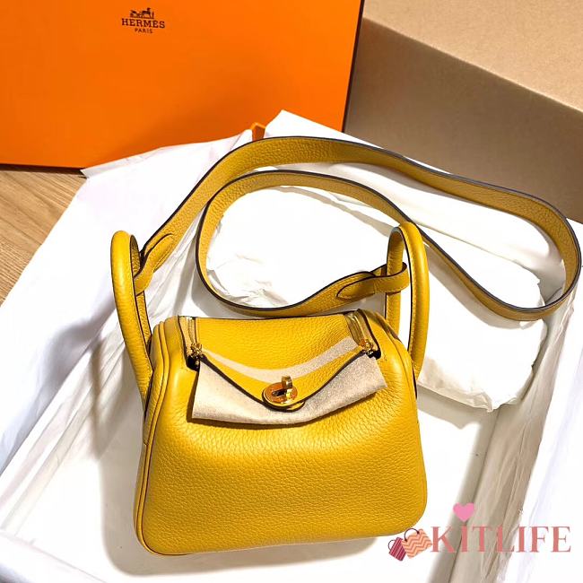 Hermes Mini Lindy Yellow Bag Gold Buckle – 19x12.5x9cm - 1