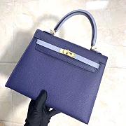 Hermes Kelly Epsom Leather Sapphire Blue/Linen Blue Brushed Gold Buckle, Hand-Sewn With Wax Thread - 25cm - 1