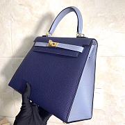 Hermes Kelly Epsom Leather Sapphire Blue/Linen Blue Brushed Gold Buckle, Hand-Sewn With Wax Thread - 25cm - 4