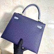 Hermes Kelly Epsom Leather Sapphire Blue/Linen Blue Brushed Gold Buckle, Hand-Sewn With Wax Thread - 25cm - 3