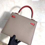 Hermes Kelly Epsom Leather Elephant Gray/National Flag Red Brushed Gold Buckle, Hand-Sewn With Wax Thread - 25cm - 5