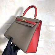 Hermes Kelly Epsom Leather Elephant Gray/National Flag Red Brushed Gold Buckle, Hand-Sewn With Wax Thread - 25cm - 4