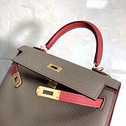 Hermes Kelly Epsom Leather Elephant Gray/National Flag Red Brushed Gold Buckle, Hand-Sewn With Wax Thread - 25cm - 2