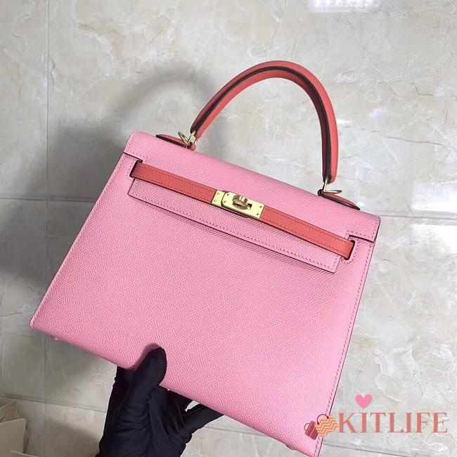 Hermes Kelly Epsom Leather Peach Powder Brushed Gold Buckle, Hand-Sewn With Wax Thread - 25cm - 1