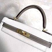 Hermes Kelly Epsom Leather White/Elephant Gray Brushed Gold Buckle, Hand-Sewn With Wax Thread - 25cm - 5