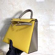 Hermes Kelly Epsom Leather Amber Yellow/Elephant Gray Brushed Gold Buckle, Hand-Sewn With Wax Thread - 25cm - 4